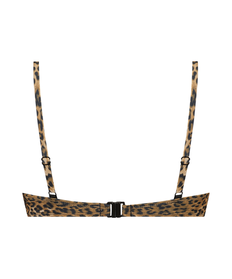 Usztywniany top bikini z fiszbinami Leopard, Brązowy