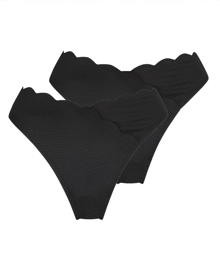 2-pak majtki od bikini Scallop, Czarny