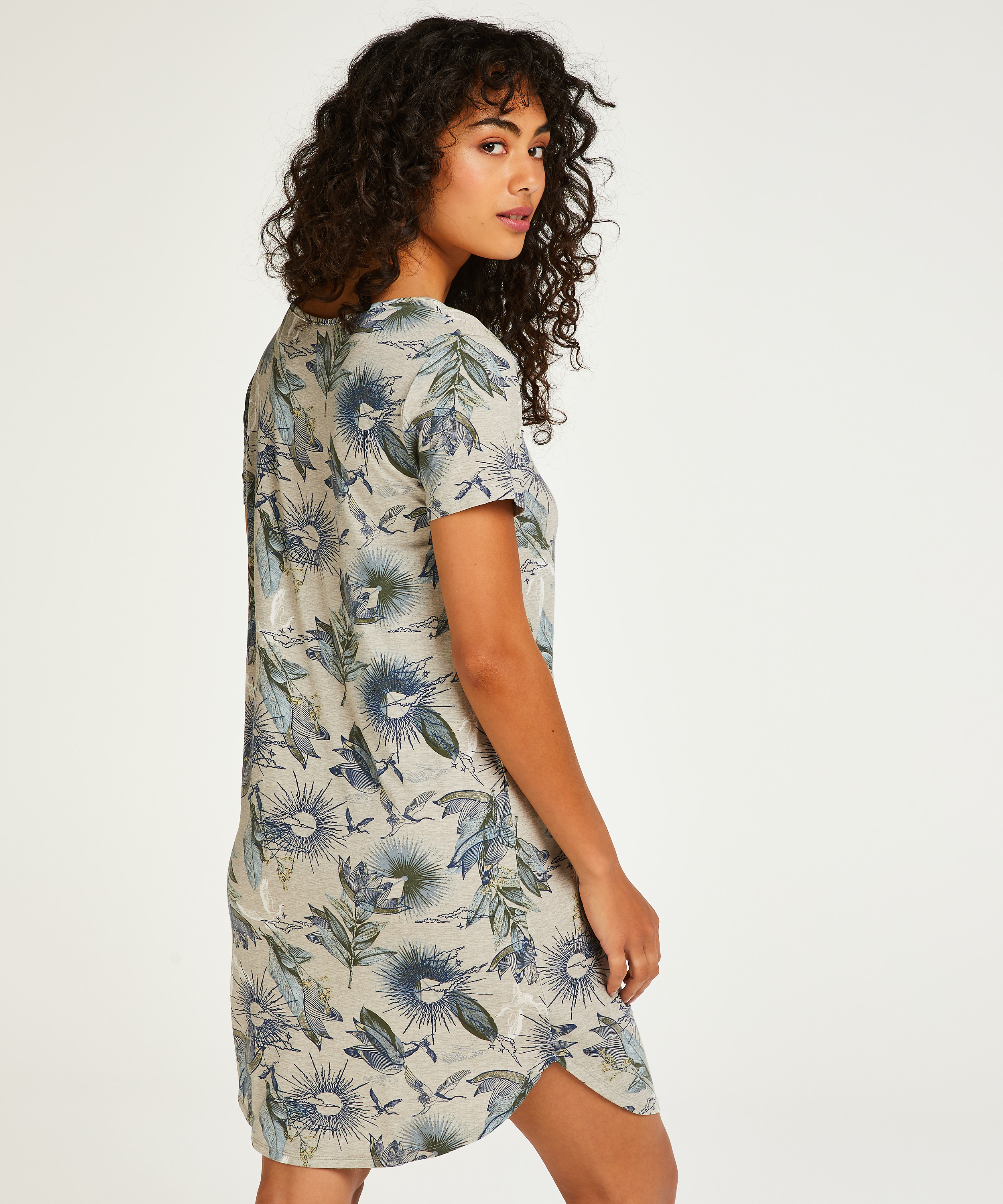 Dżersejowa koszula nocna z kr&oacute;tkim rękawem, Beżowy, main