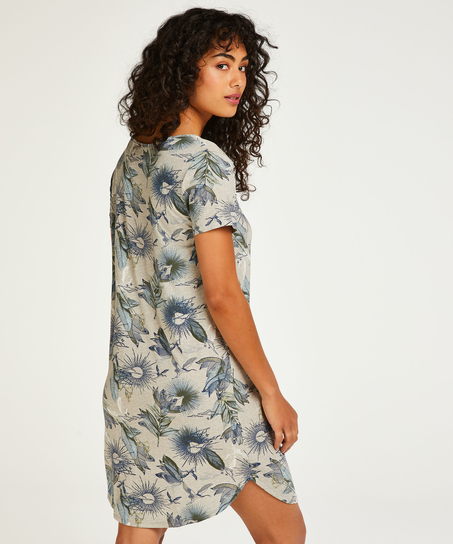 Dżersejowa koszula nocna z kr&oacute;tkim rękawem, Beżowy