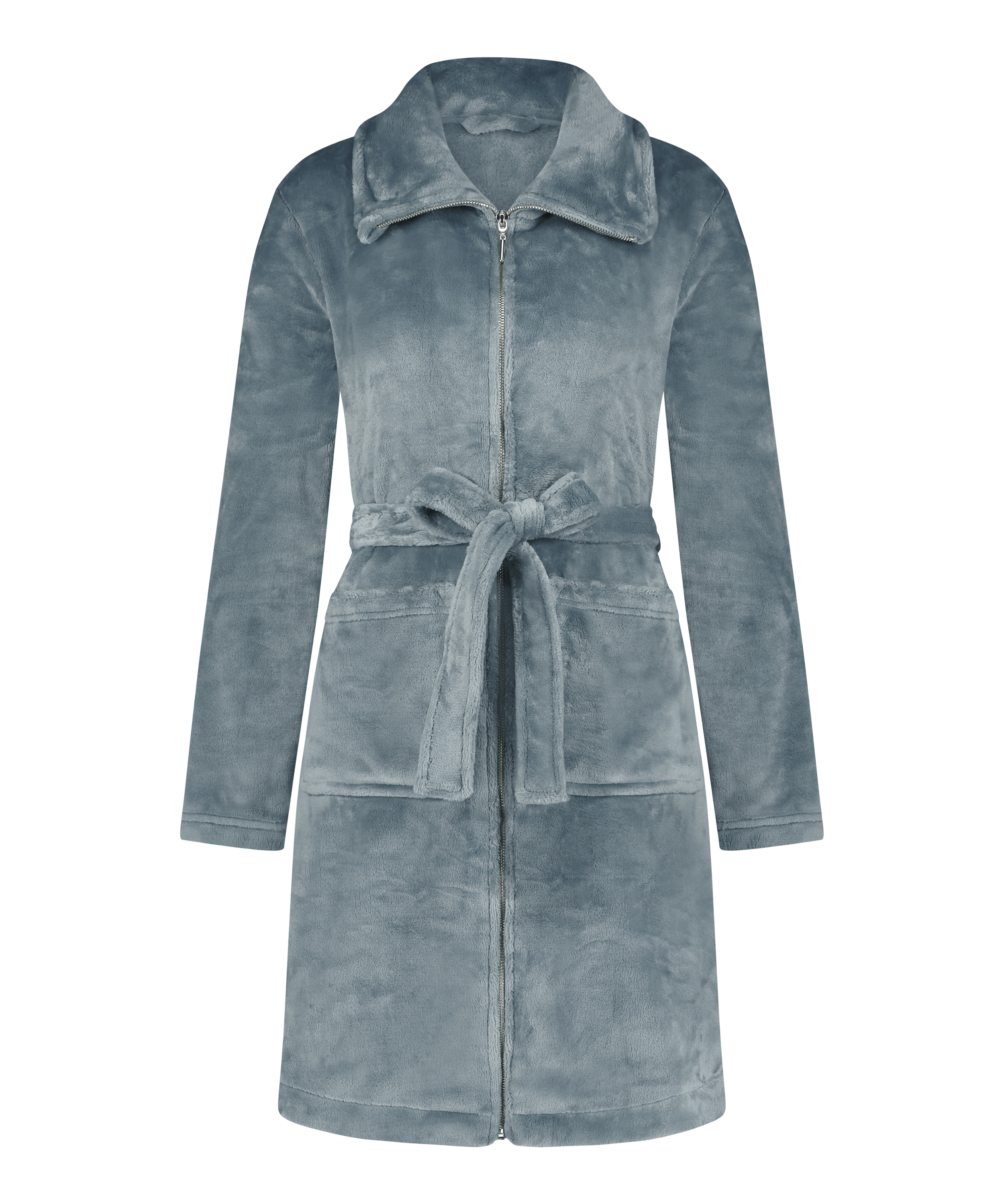 Szlafrok z polaru z zamkiem błyskawicznym, Niebieski, main