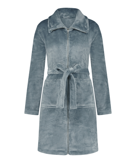 Szlafrok z polaru z zamkiem błyskawicznym, Niebieski