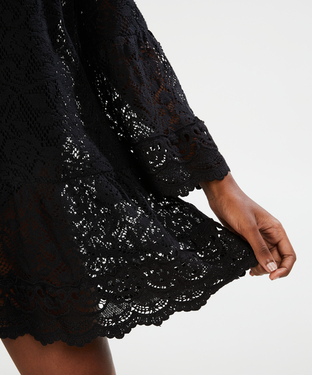 Allover Lace Tunic, Czarny