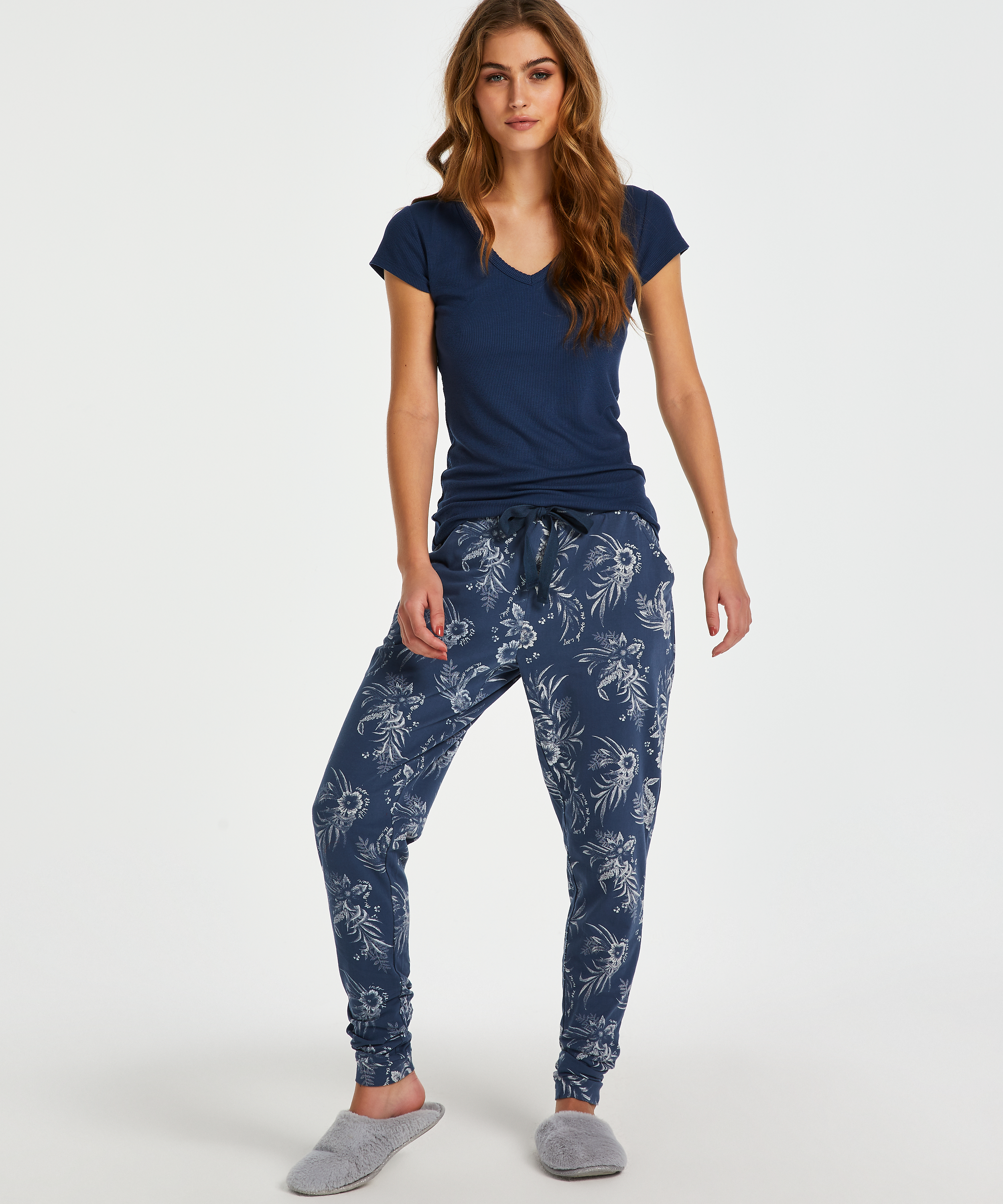 Top od piżamy z prążkowanego materiału z krótkimi rękawami., Niebieski, main