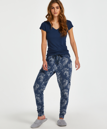 Top od piżamy z prążkowanego materiału z krótkimi rękawami., Niebieski