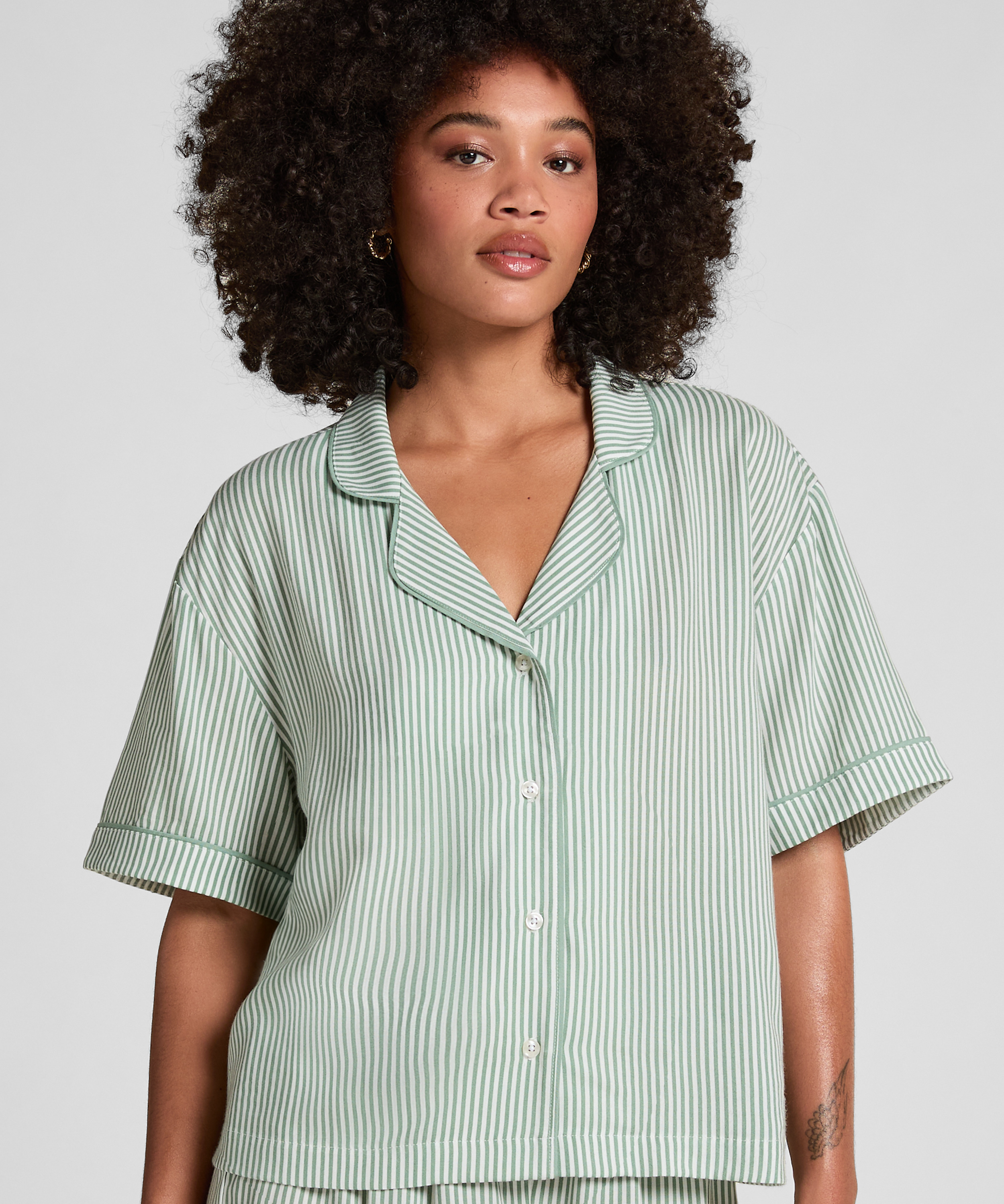 Tkana bluza z kr&oacute;tkim rękawem, Zielony, main