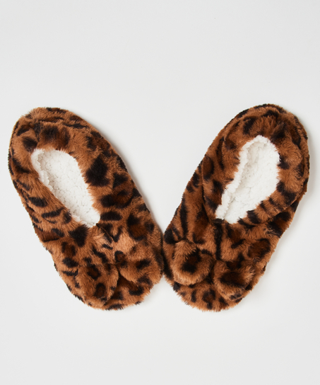 Leopard Ballerina Slippers, Brązowy