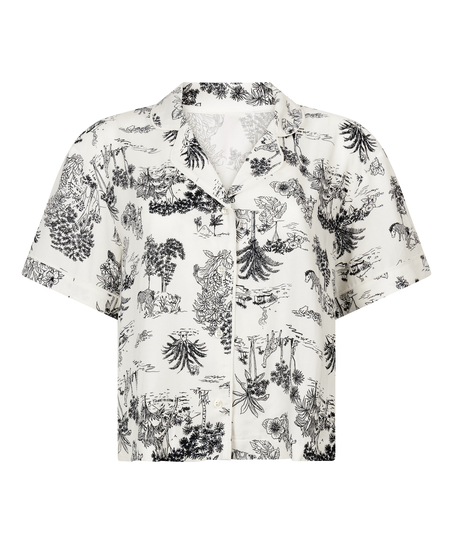 Tkana bluza z kr&oacute;tkim rękawem, Biały