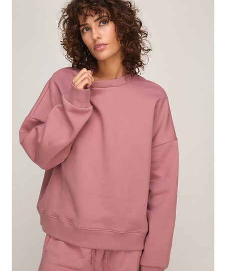 Bluza z Okrągłym Dekoltem z Czesanej Dzianiny Dresowej, R&oacute;żowy