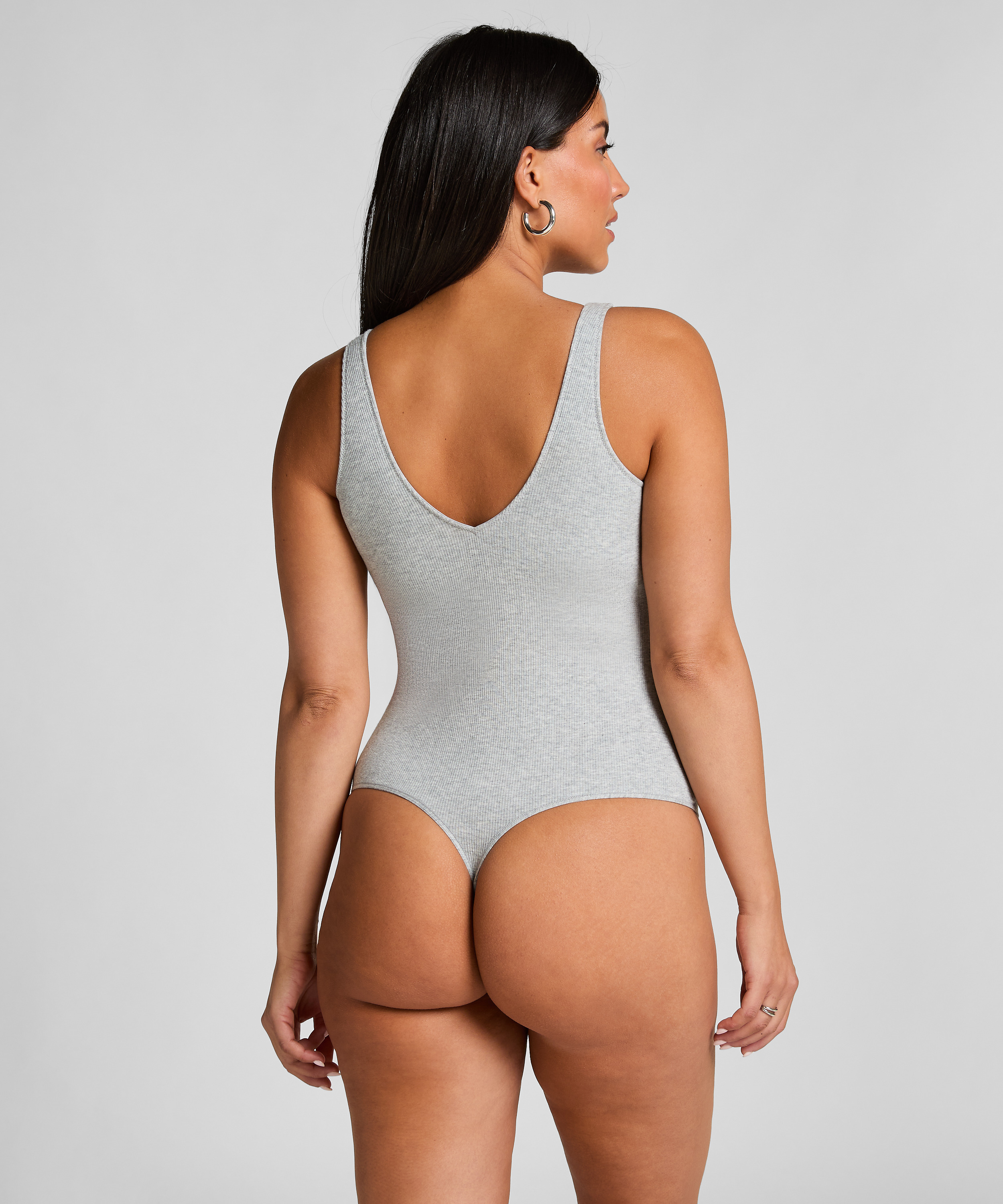 Prążkowane bawełniane body, Szary, main