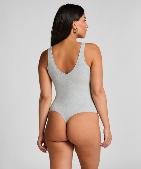 Prążkowane bawełniane body, Szary