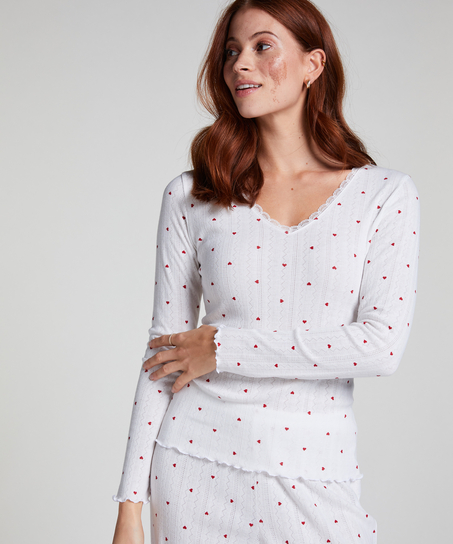 G&oacute;ra od piżamy z długim rękawem Pointelle, Biały