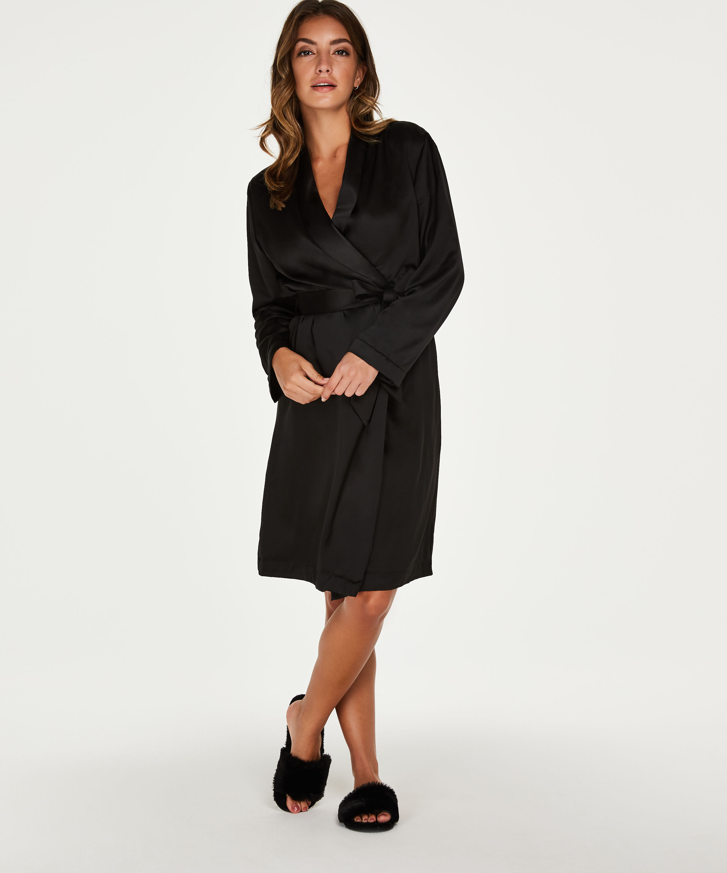 Doutzen satin velvet bathrobe, Czarny