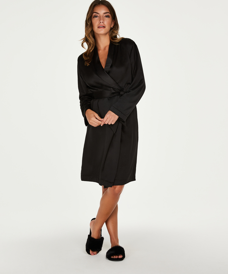 Doutzen satin velvet bathrobe, Czarny