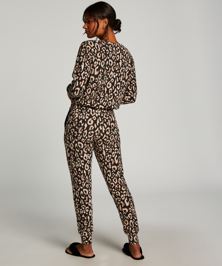 Piżamowy top z dżerseju z długimi rękawami, Czarny