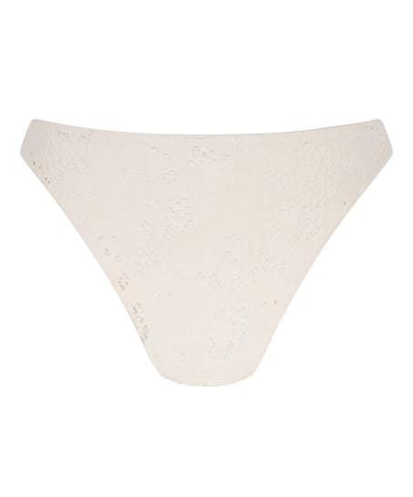 Szydełkowy d&oacute;ł od bikini z wysokim stanem, Biały