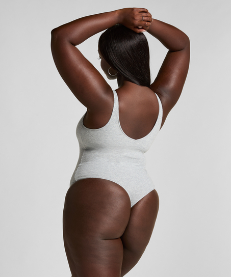 Prążkowane bawełniane body, Szary