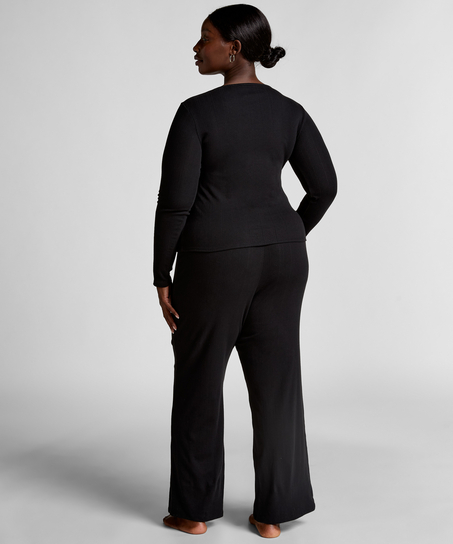 Top od piżamy Henley, Czarny