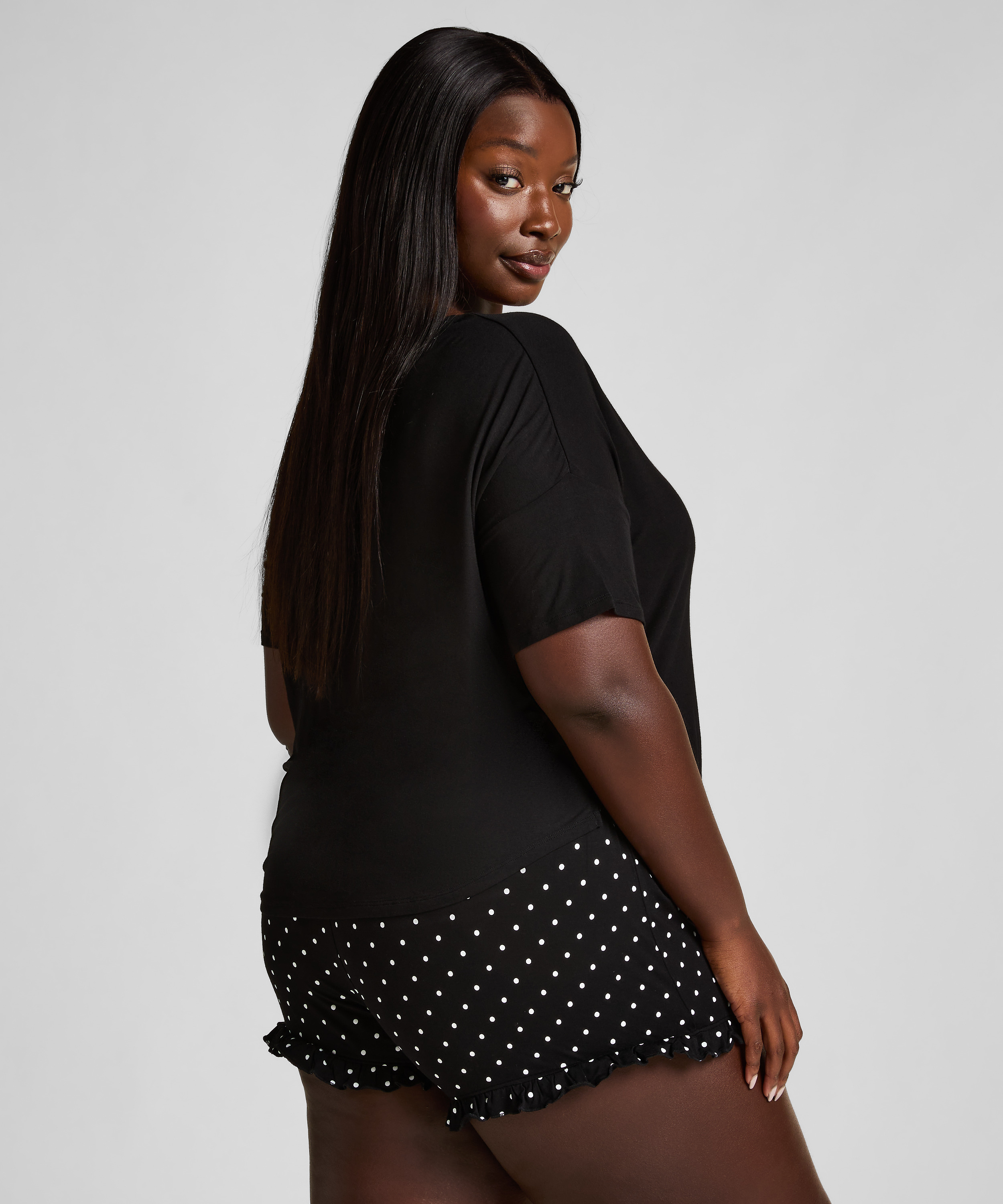 Zestaw piżamowy z szortami, Czarny, main