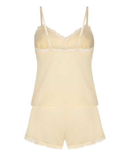 Komplet Piżamy Jersey Koronka, Ż&oacute;łty