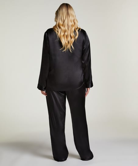 Kurtka z satyny z długimi rękawami, Czarny