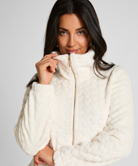 Onesie ze wzorem warkoczy z zamkiem błyskawicznym, Biały