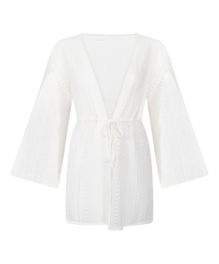 Szydełkowy kaftan plażowy, Biały