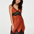 Lace Satin Slip Dress, Czerwony