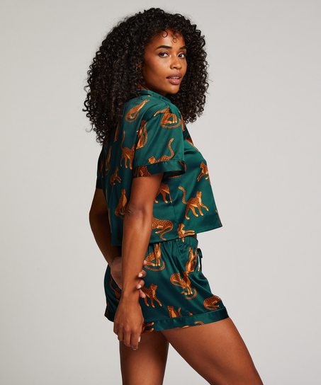 Satynowa narzutka Peppers z kr&oacute;tkim rękawem, Zielony