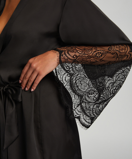 Kimono z satyny i koronki, Czarny