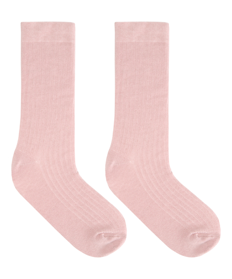 Cashmere Blend Ribbed Socks, R&oacute;żowy