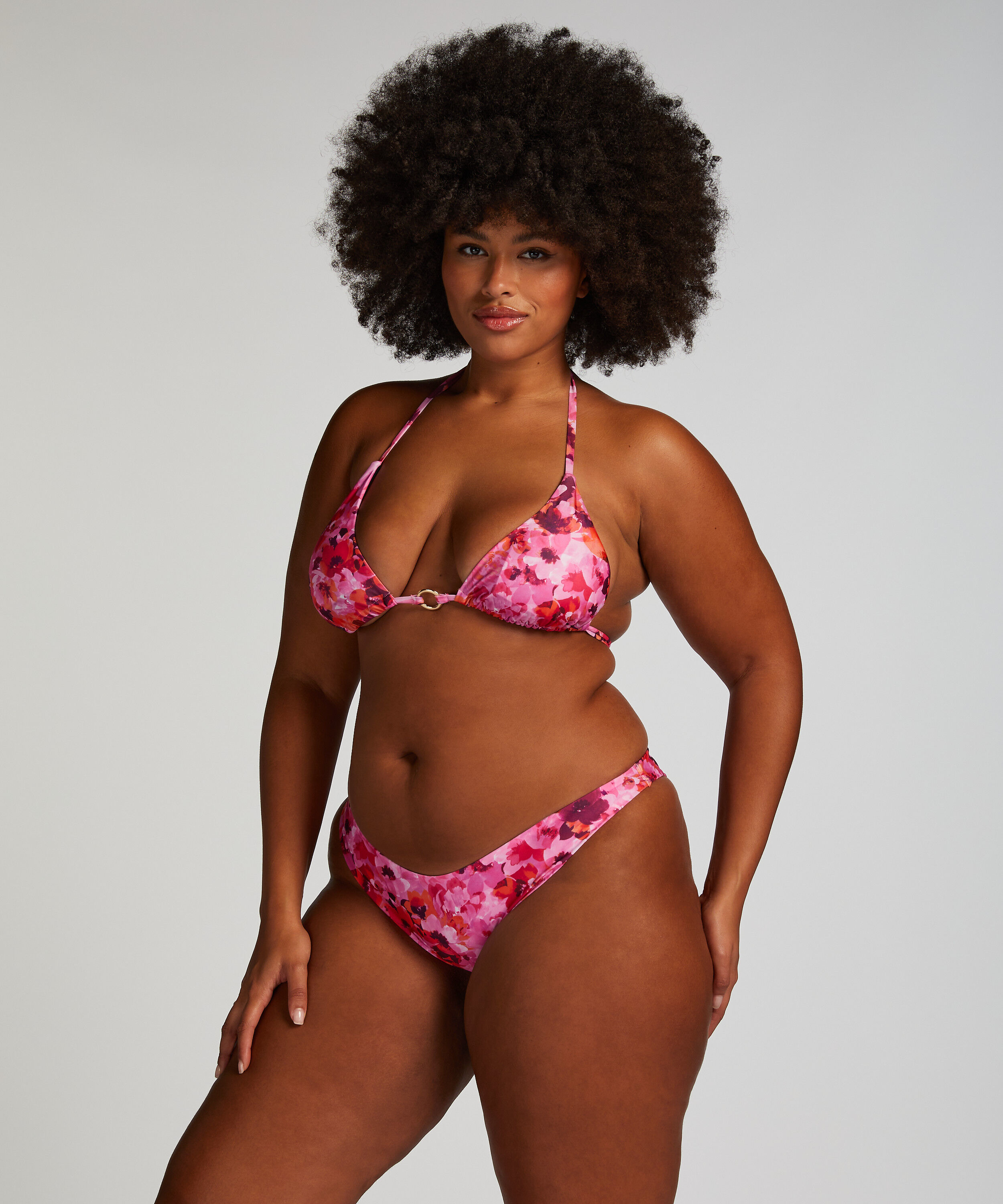 Majtki Bikini Wysoko Krojona Floral, R&oacute;żowy