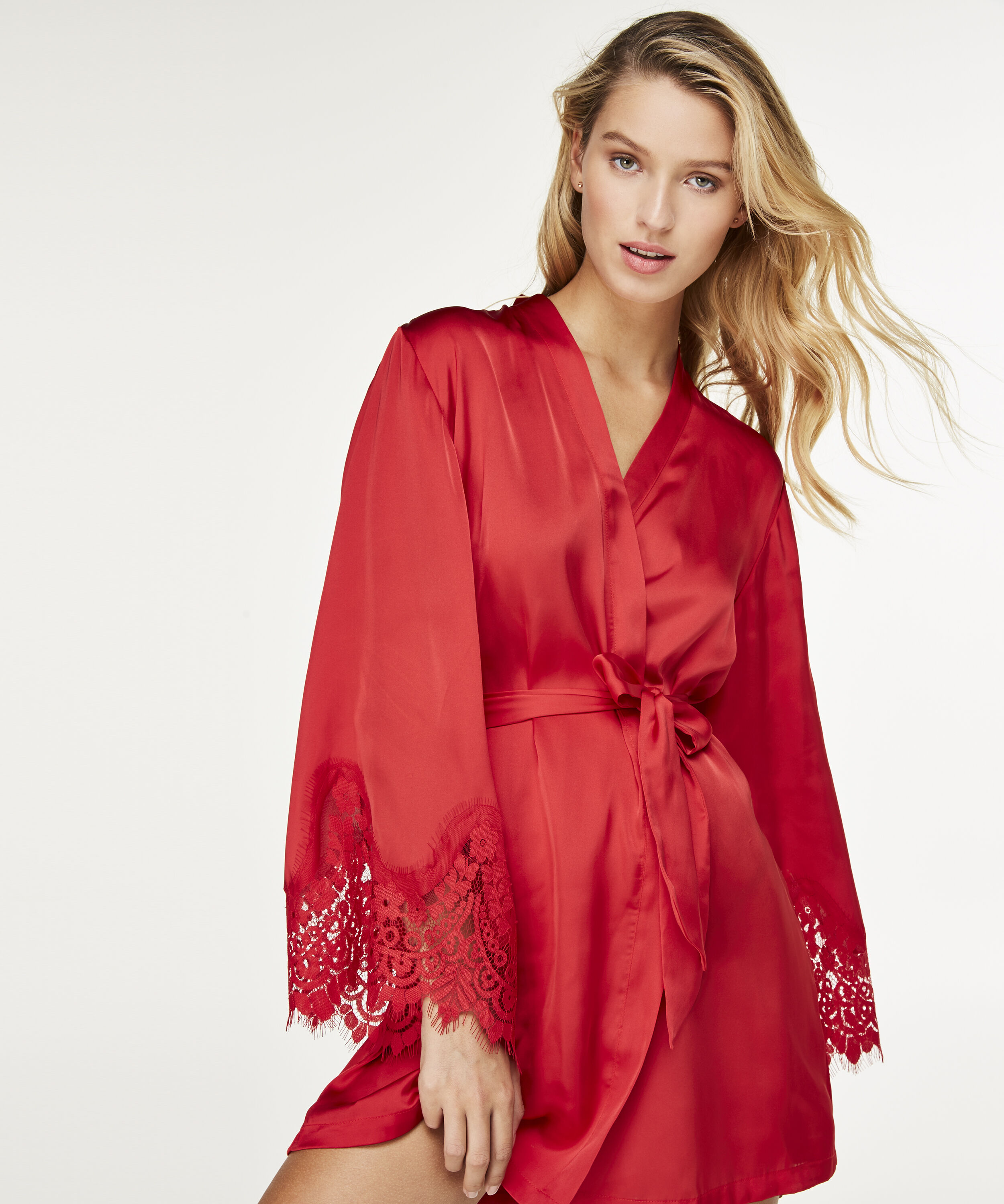 Lace Satin Kimono, Czerwony