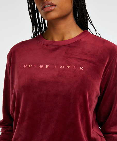 Welurowy top z długimi rękawami, Czerwony