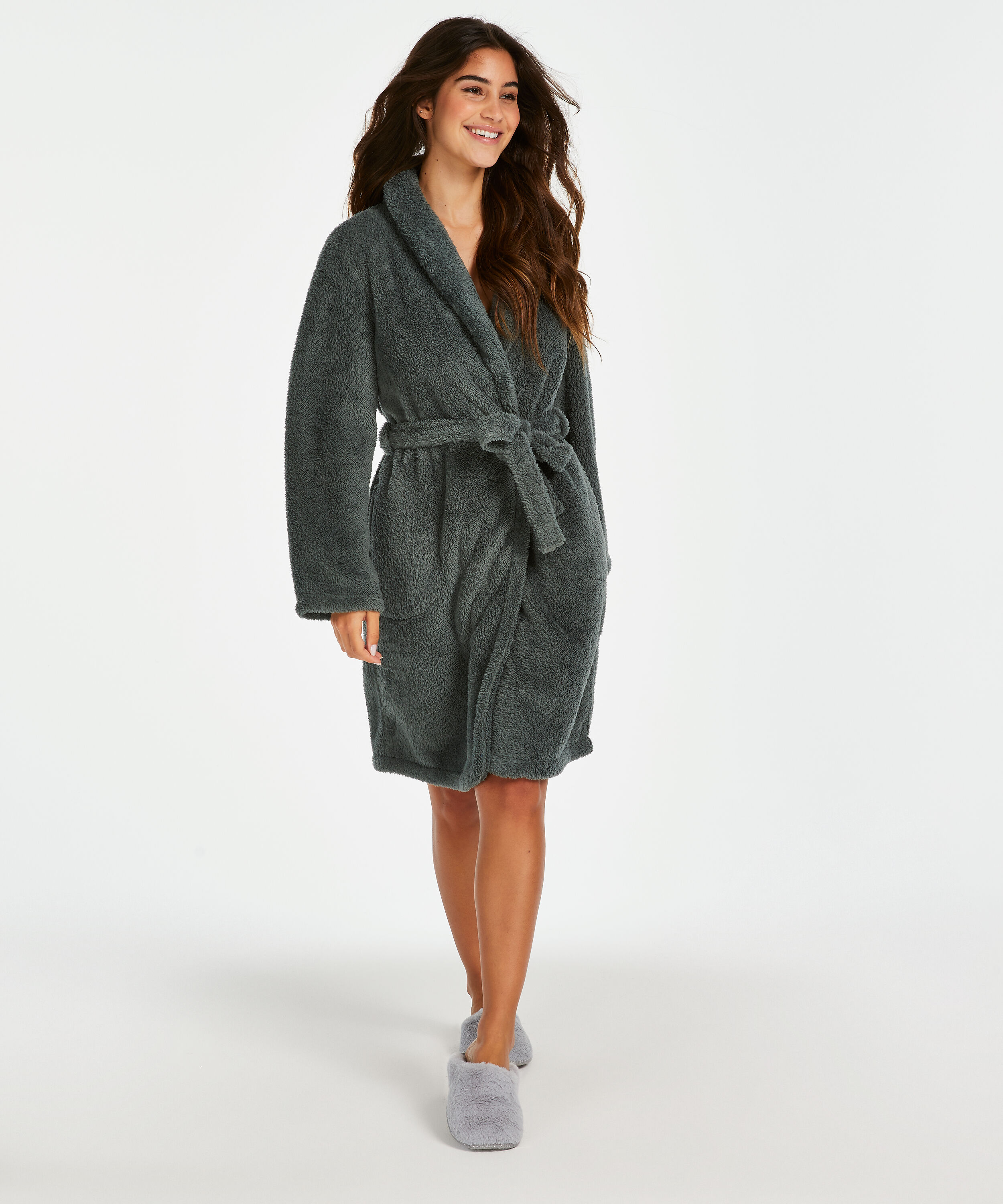 Fleece Bathrobe Short, Zielony