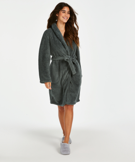 Fleece Bathrobe Short, Zielony