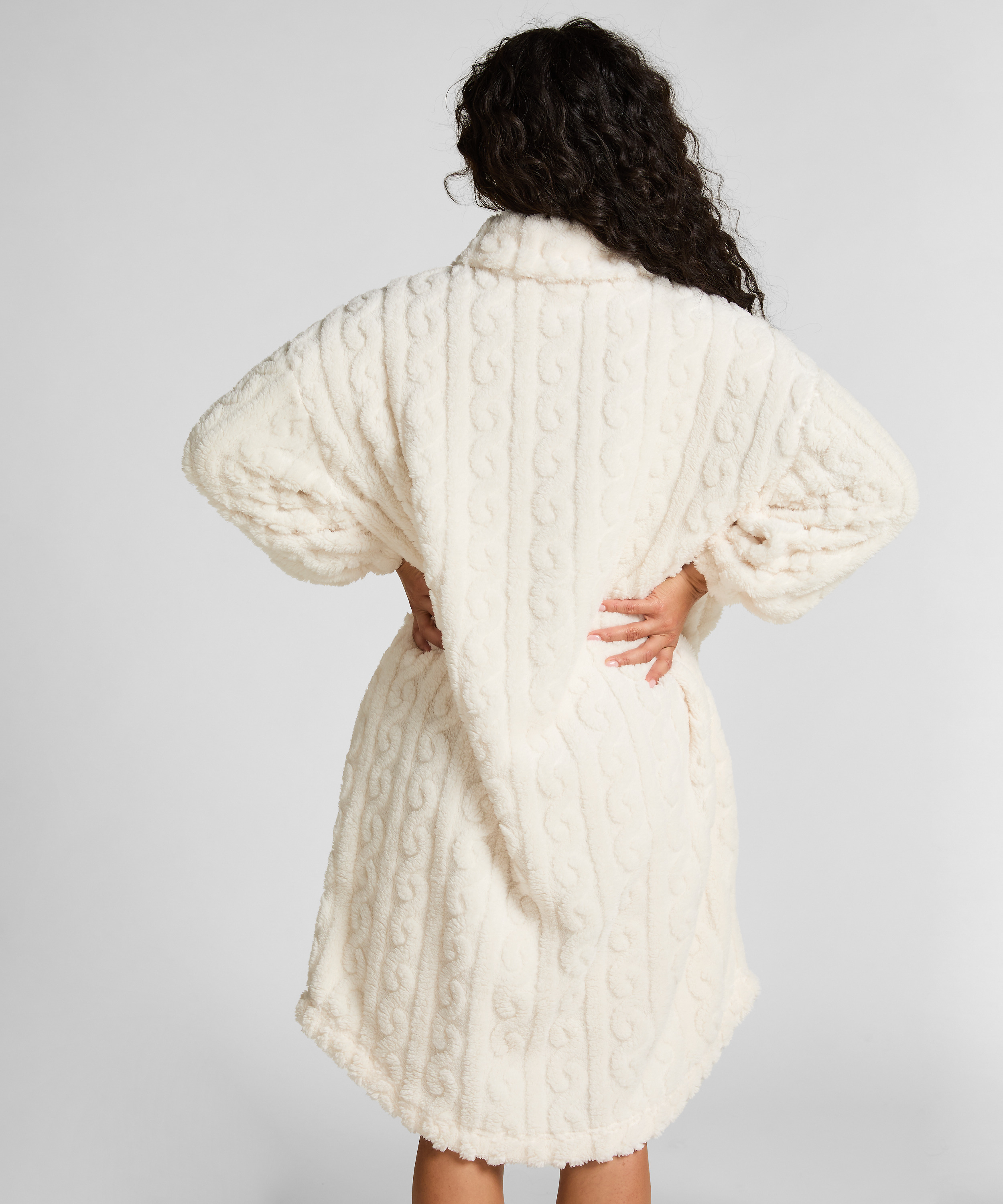 Poncho z Polarowego Splotu Warkoczowego, Biały, main