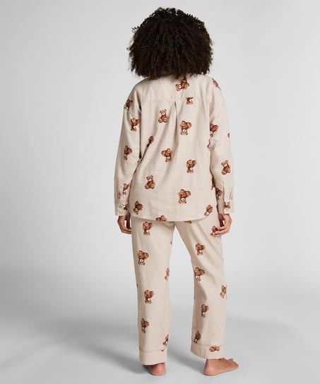 Bluza flanelowa twillowa ze wzorem misia, Beżowy