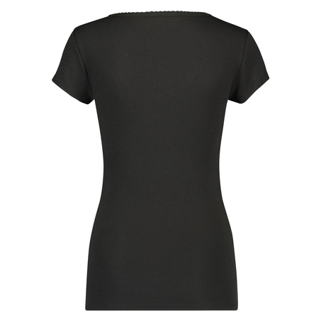 Top od piżamy z prążkowanego materiału z krótkimi rękawami., Czarny