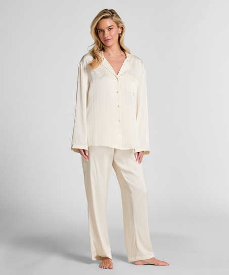 Spodnie satynowe w prążki, Biały