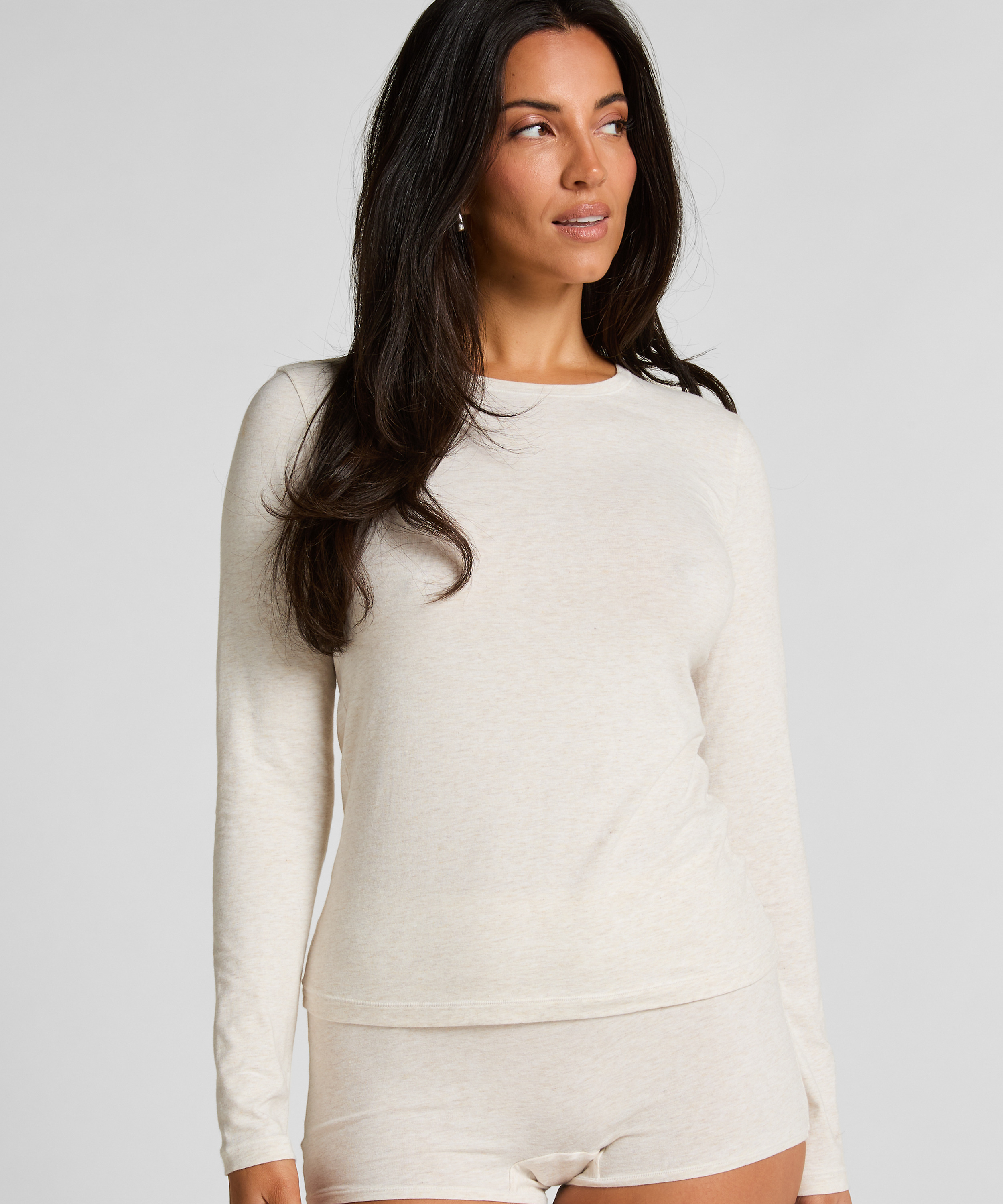 Bluzka z długim rękawem z miękkiej bawełny, Beżowy, main