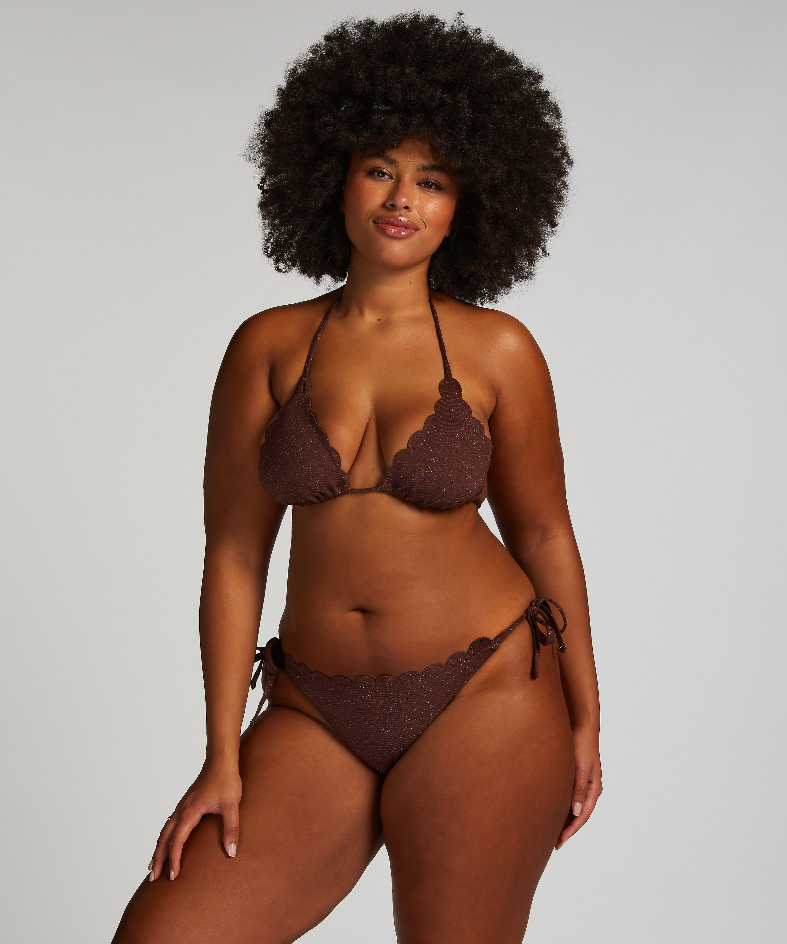 Majtki Bikini Cheeky Tanga Scallop Lurex, Brązowy, main