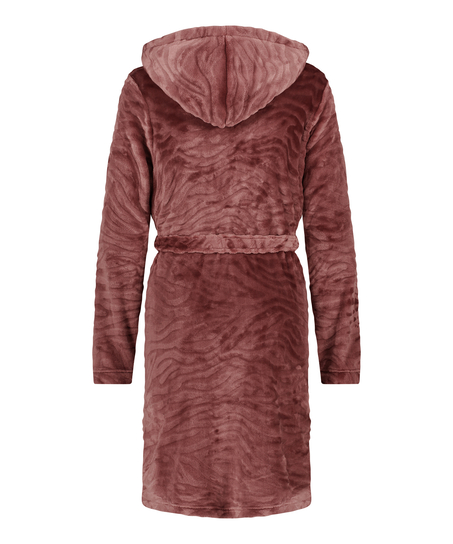 Krótki szlafrok z prążkowanego polaru, Fioletowy