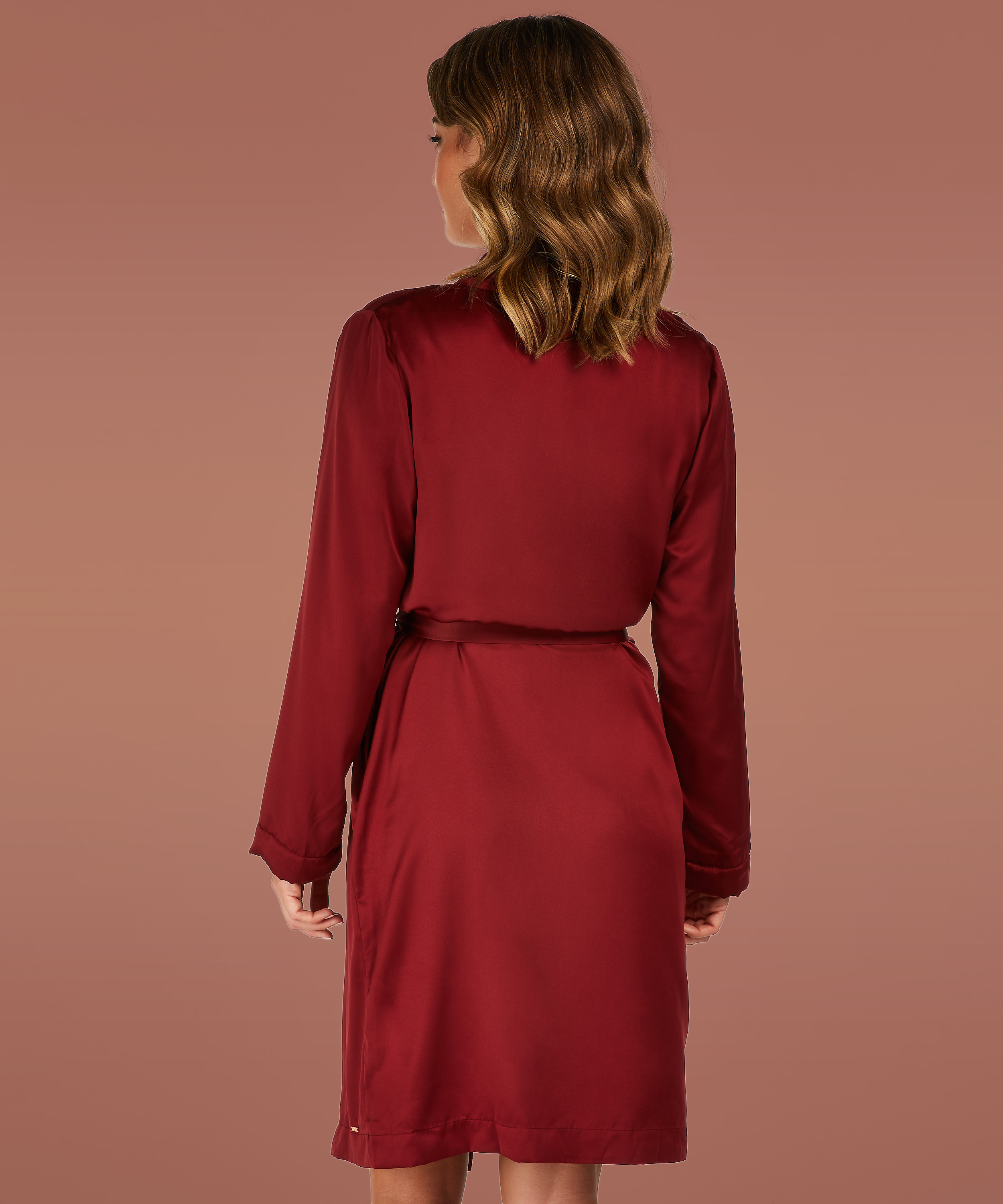 Satynowy szlafrok z polarem, Czerwony, main