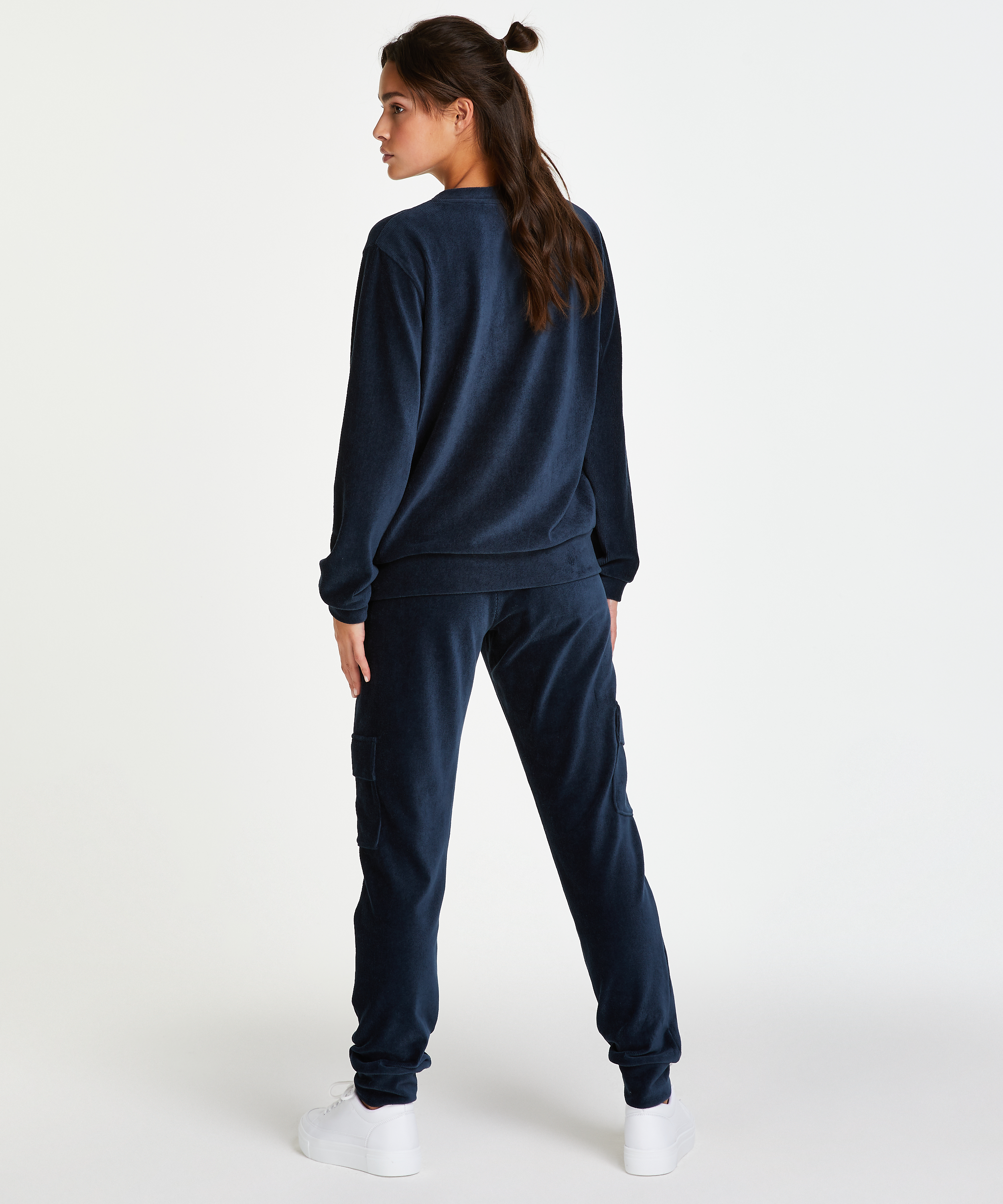 Long-sleeved velvet top, Niebieski, main