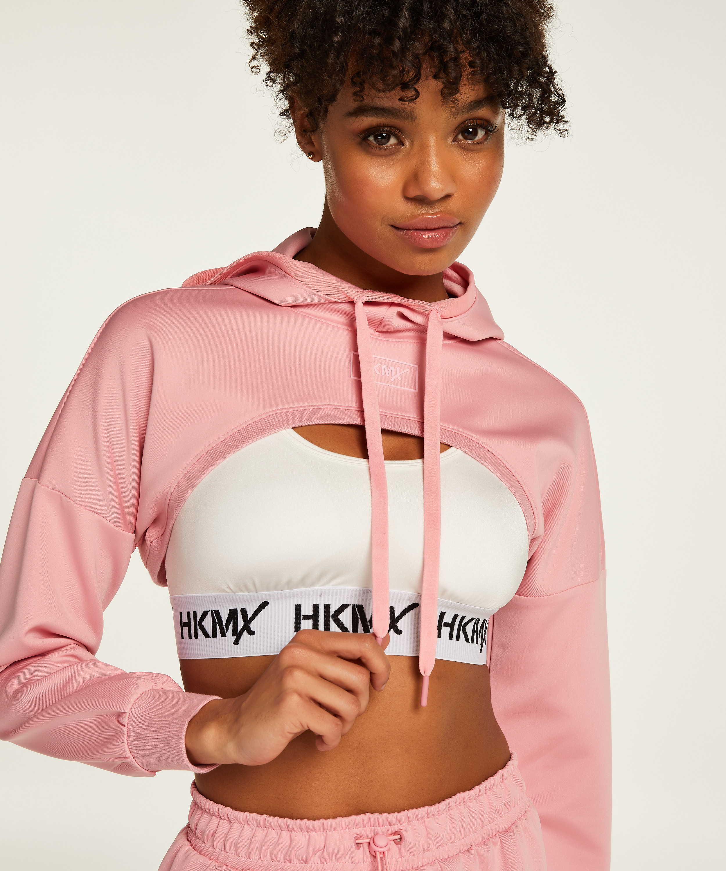 Kr&oacute;tka bluza z kapturem HKMX, R&oacute;żowy, main