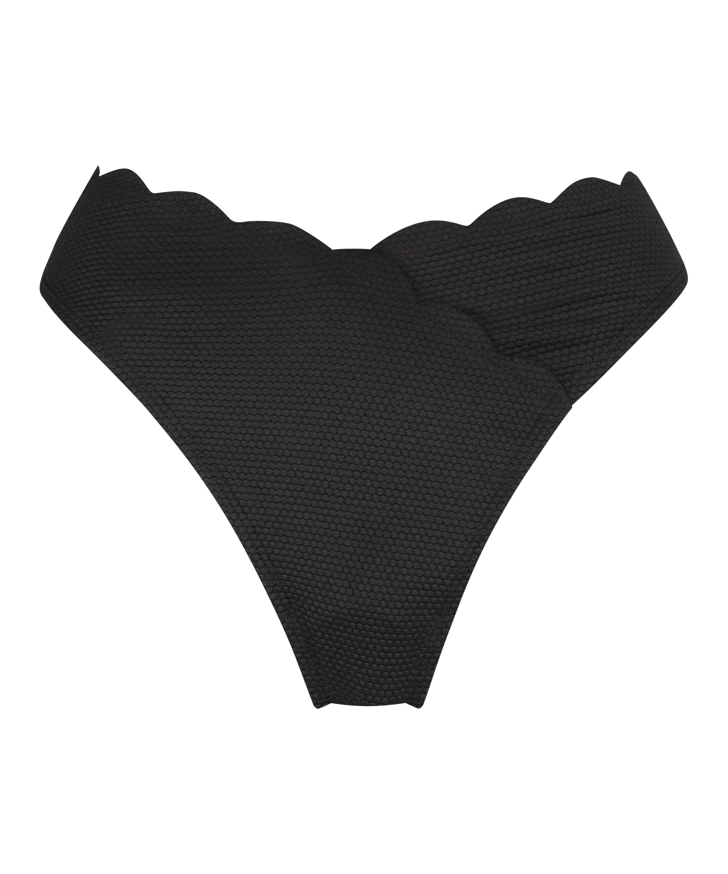 Figi bikini z wysokim wycięciem Scallop, Czarny