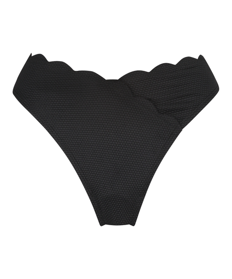 Figi bikini z wysokim wycięciem Scallop, Czarny