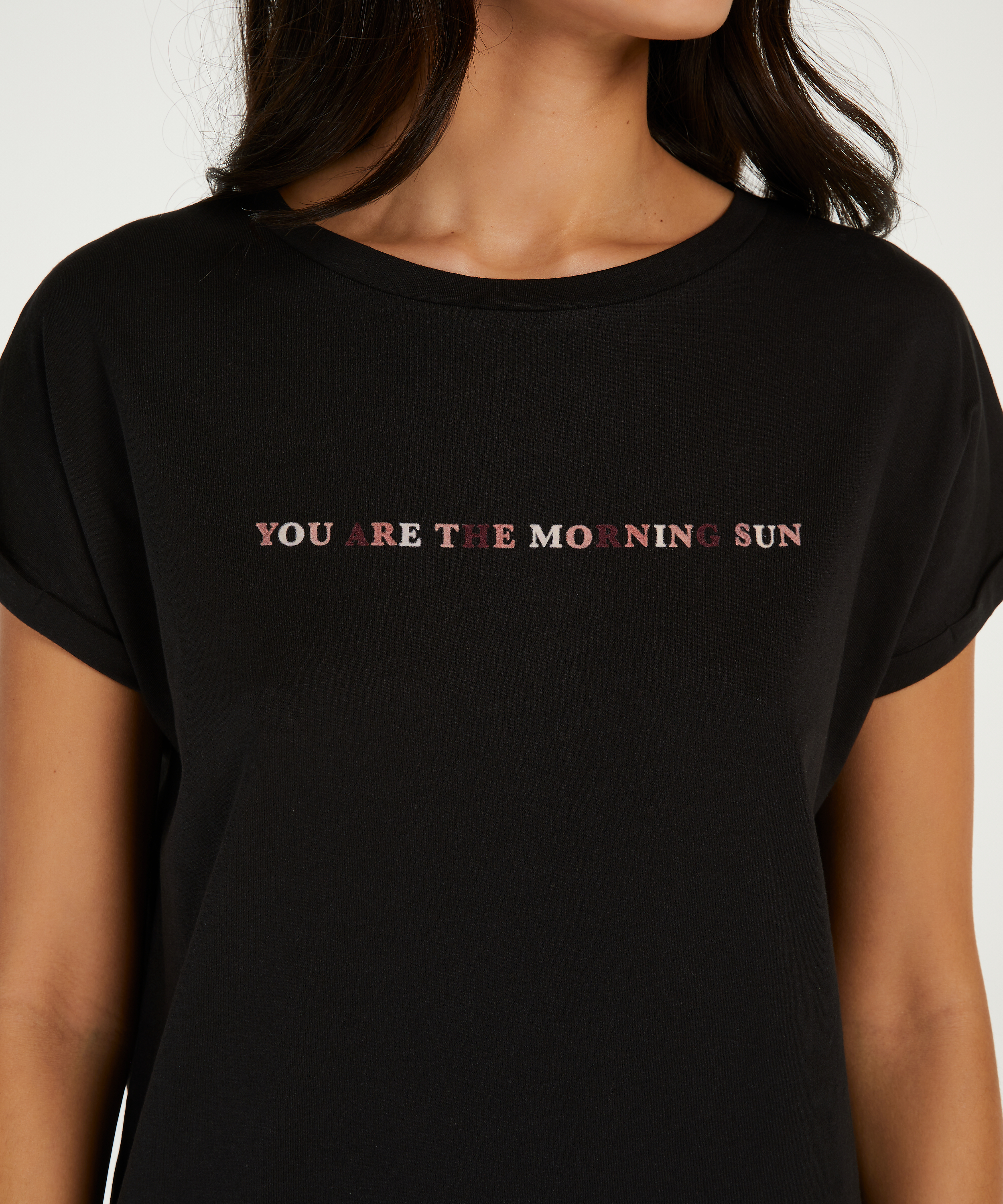 Koszula nocna z okrągłym dekoltem, Czarny, main