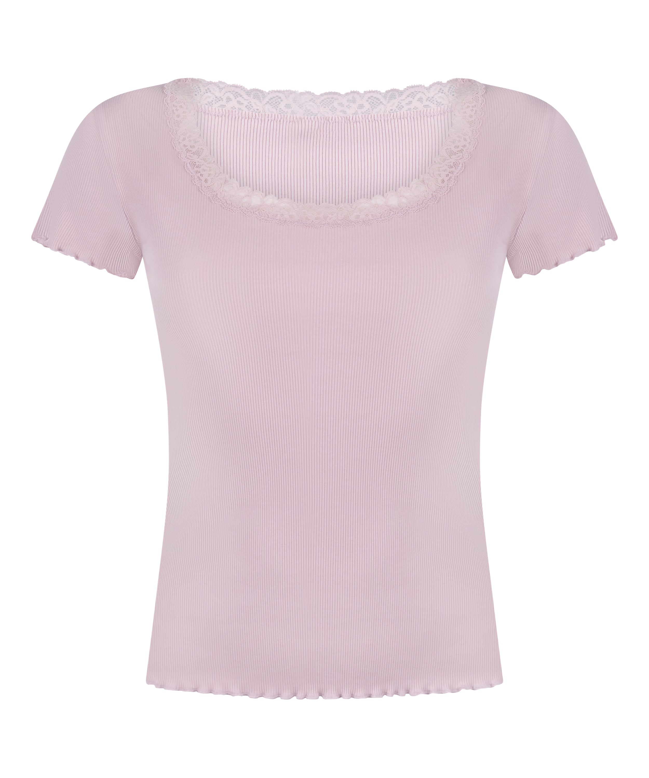 Top Piżamowy Jersey Rib z Koronką, R&oacute;żowy, main